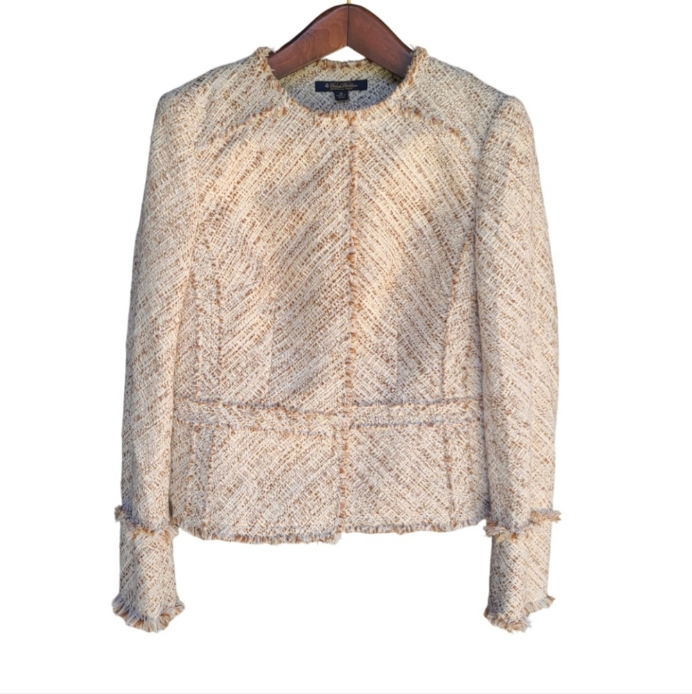 Brooks Brothers Cropped Tweed Jacket Size 12 Brown